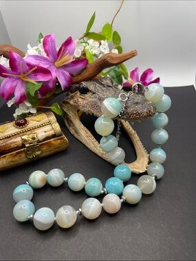 Lucas Lameth blue agate stone necklace 925 A5